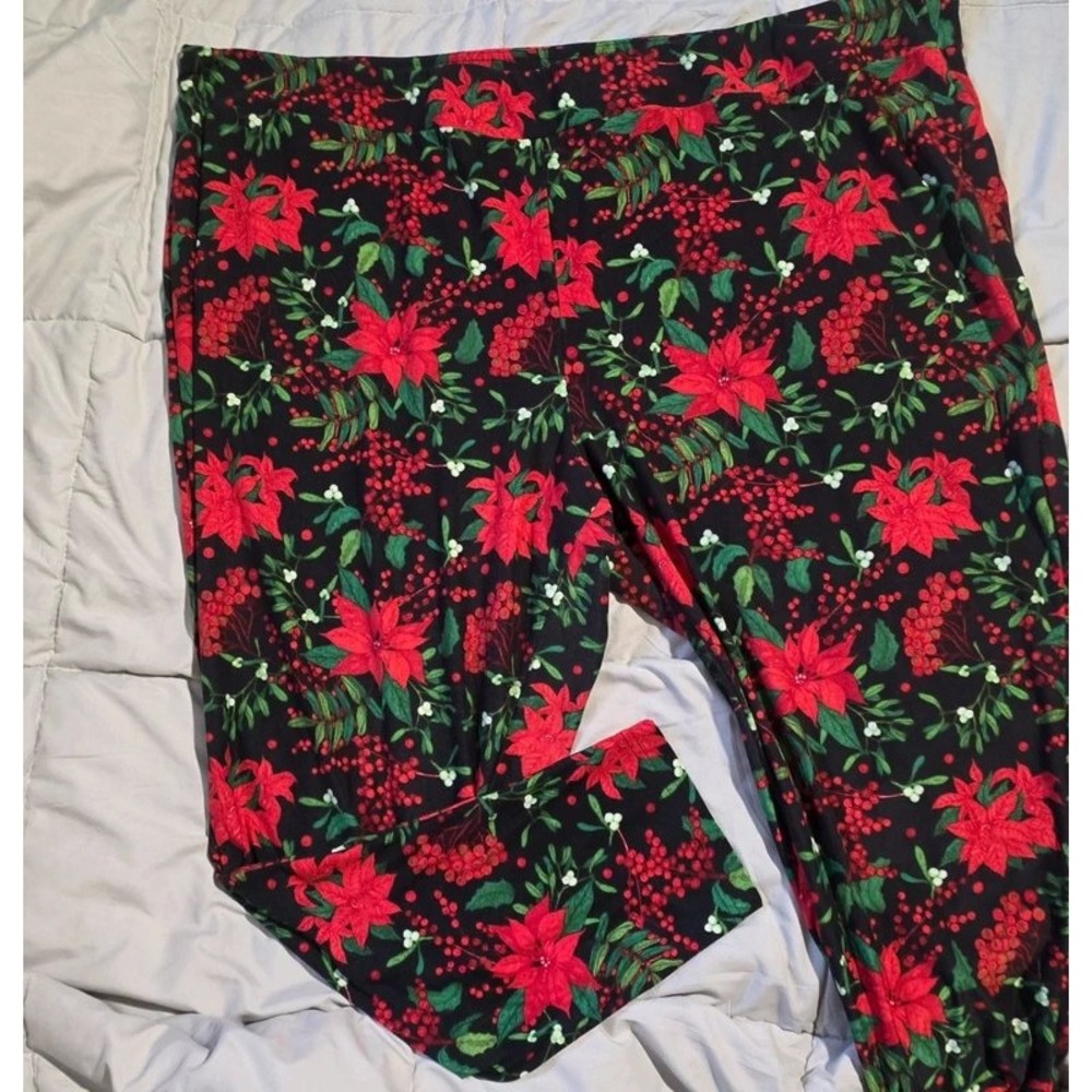 Terra & Sky Womens Plus 4X 28W-30W Poinsettia Christmas Holiday Floral Leggings